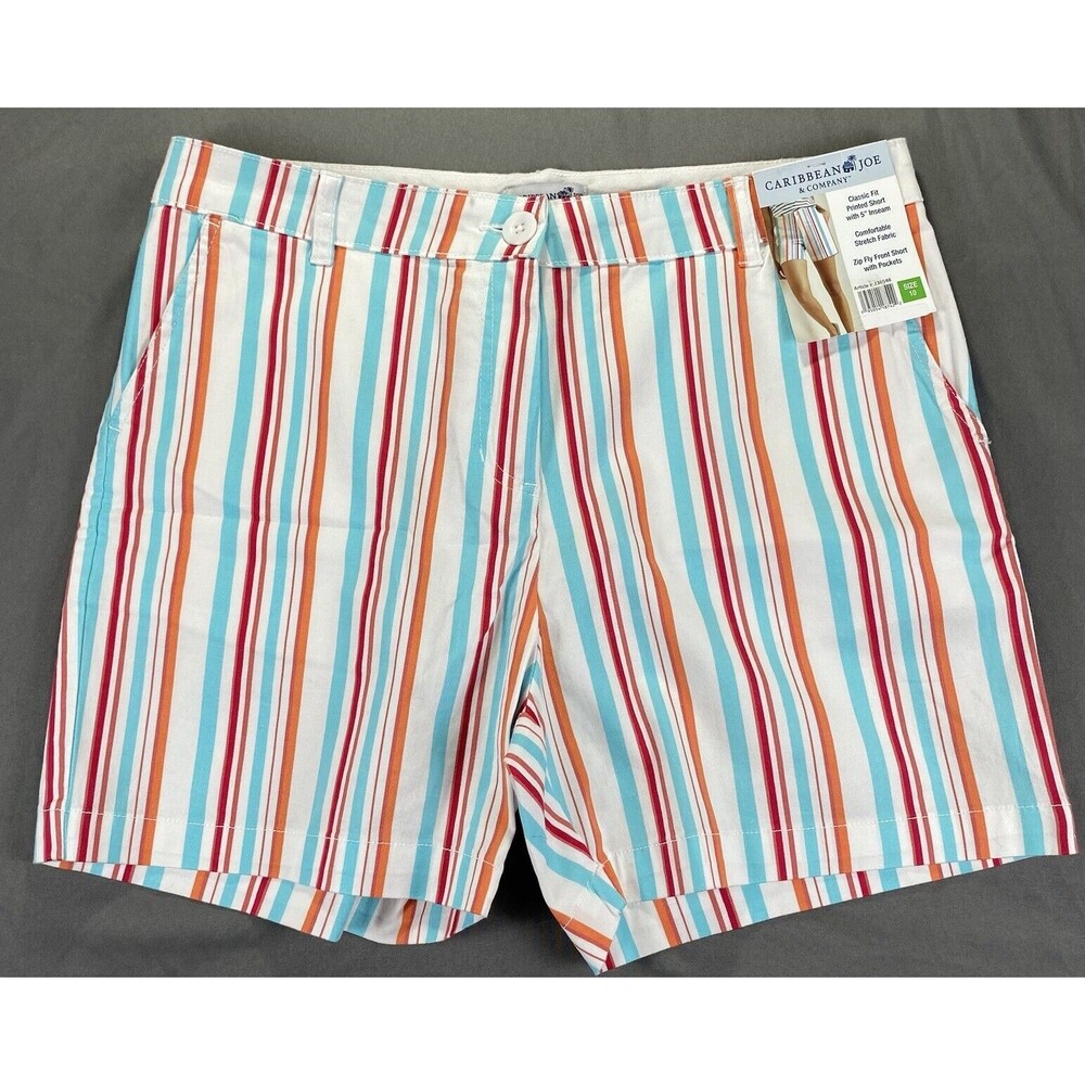 Caribbean Joe & CO Women's Size 10 Classic Fit Bermuda Striped Stretch Shorts